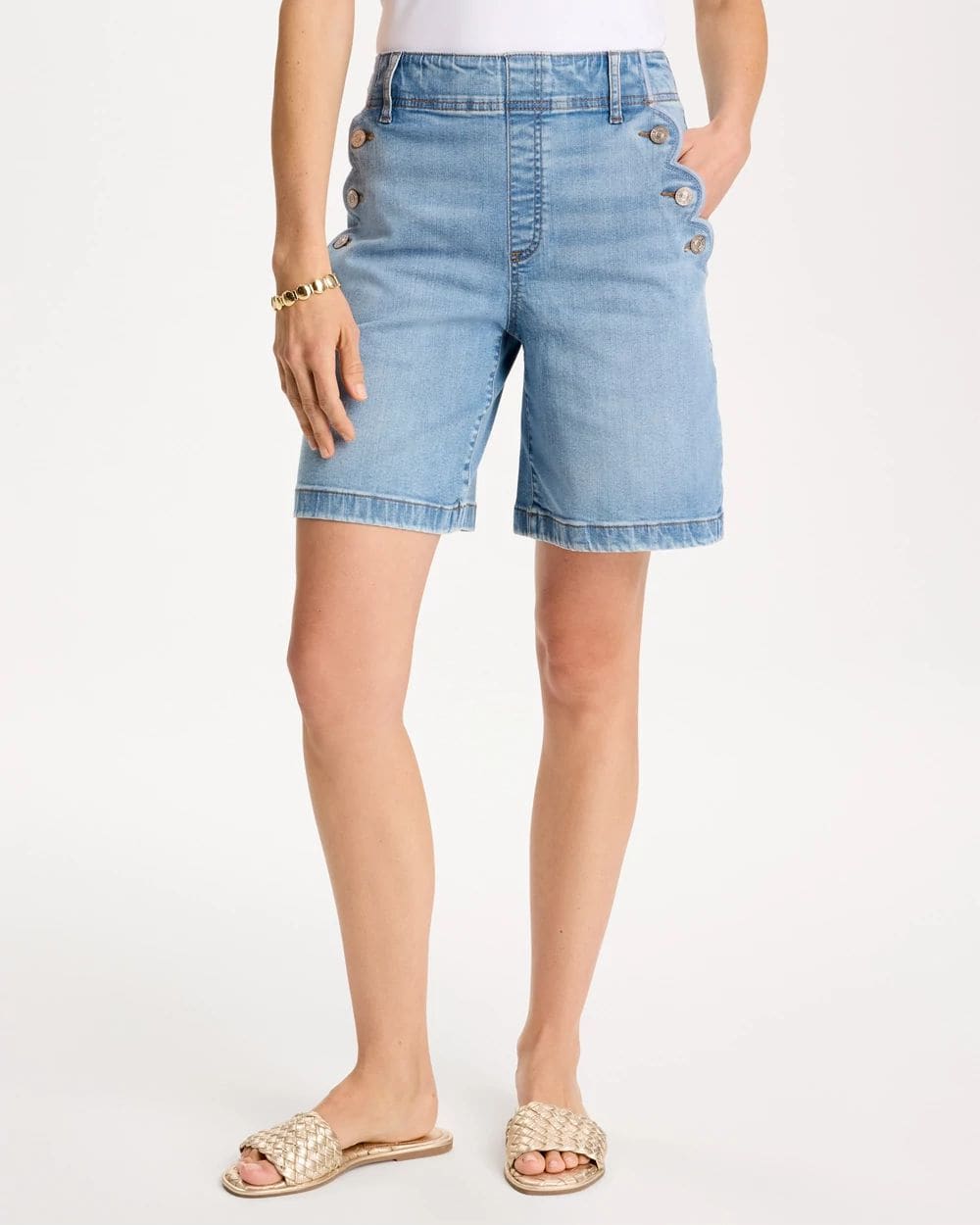 Pull-On Scallop Button Jean Shorts | Chico's